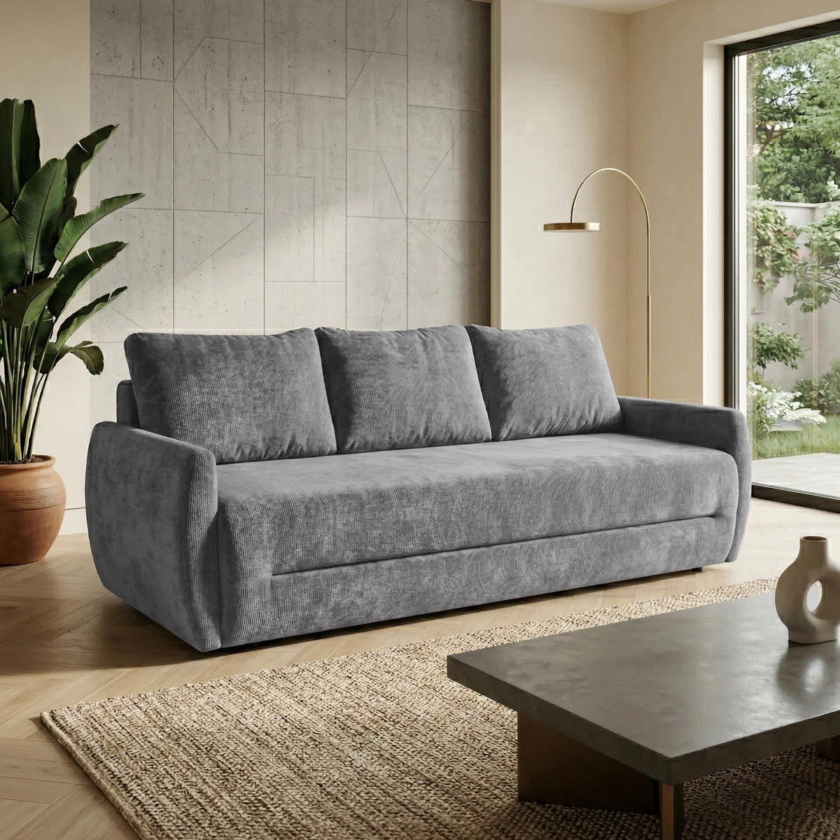 SCHLAFSOFA Piero 3-Sitzer mit Schlaffunktion, Grau - Grau, Textil (222/93/99cm) - Beautysofa