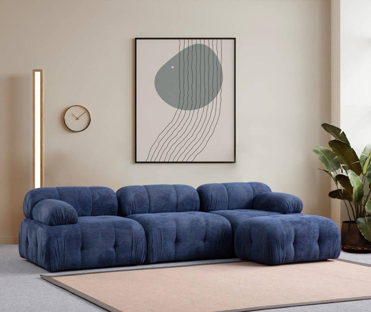 ECKSOFA inklusive Hocker - Blau/Schwarz, Holz/Kunststoff (290/160cm) - myHomelando