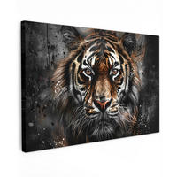 LEINWANDBILD Tiger - Tiere - Porträt - Luxus - Schwarz Wohnzimmer 120x80 cm - Anthrazit, Textil (120/80cm) - MuchoWow