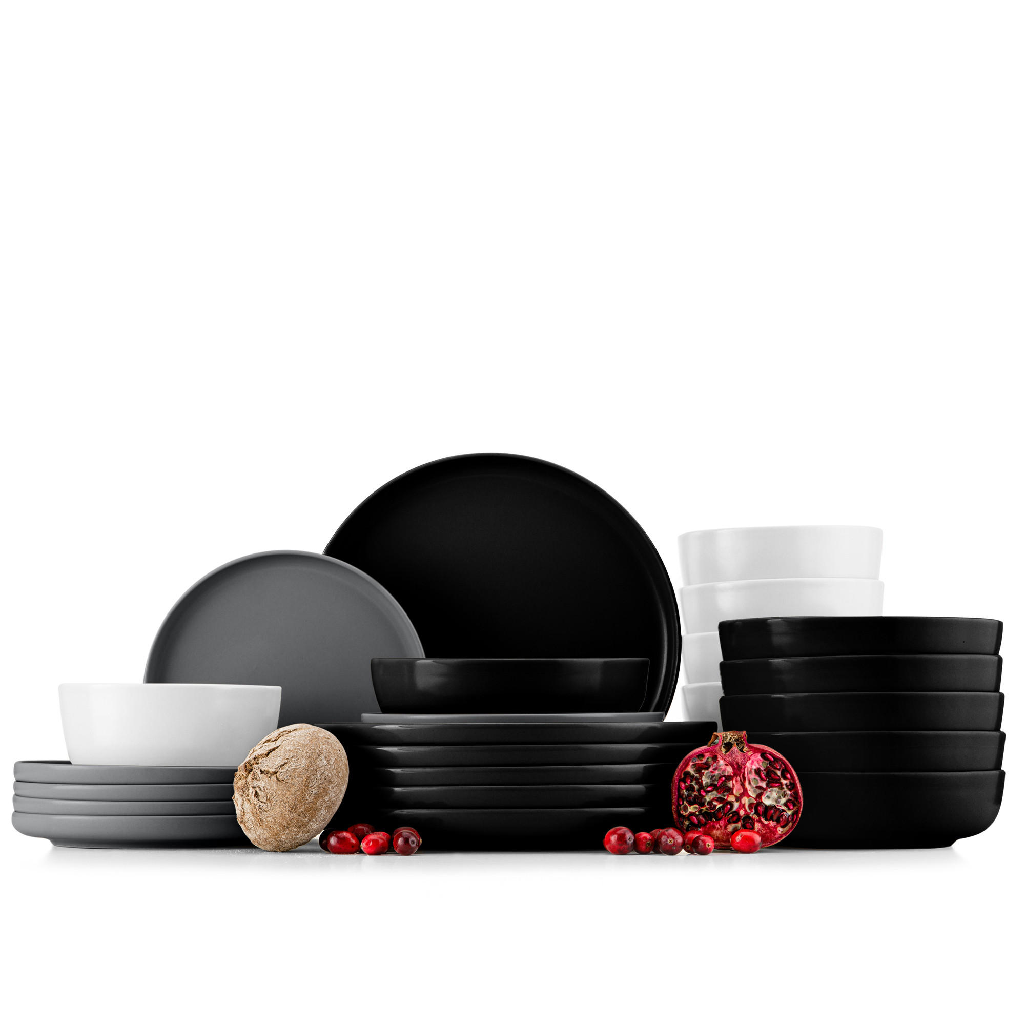 KOMBISERVICE VICTO 6 Personen 24-tlg - Schwarz/Grau, Keramik (27/2/27cm) - KONSIMO®