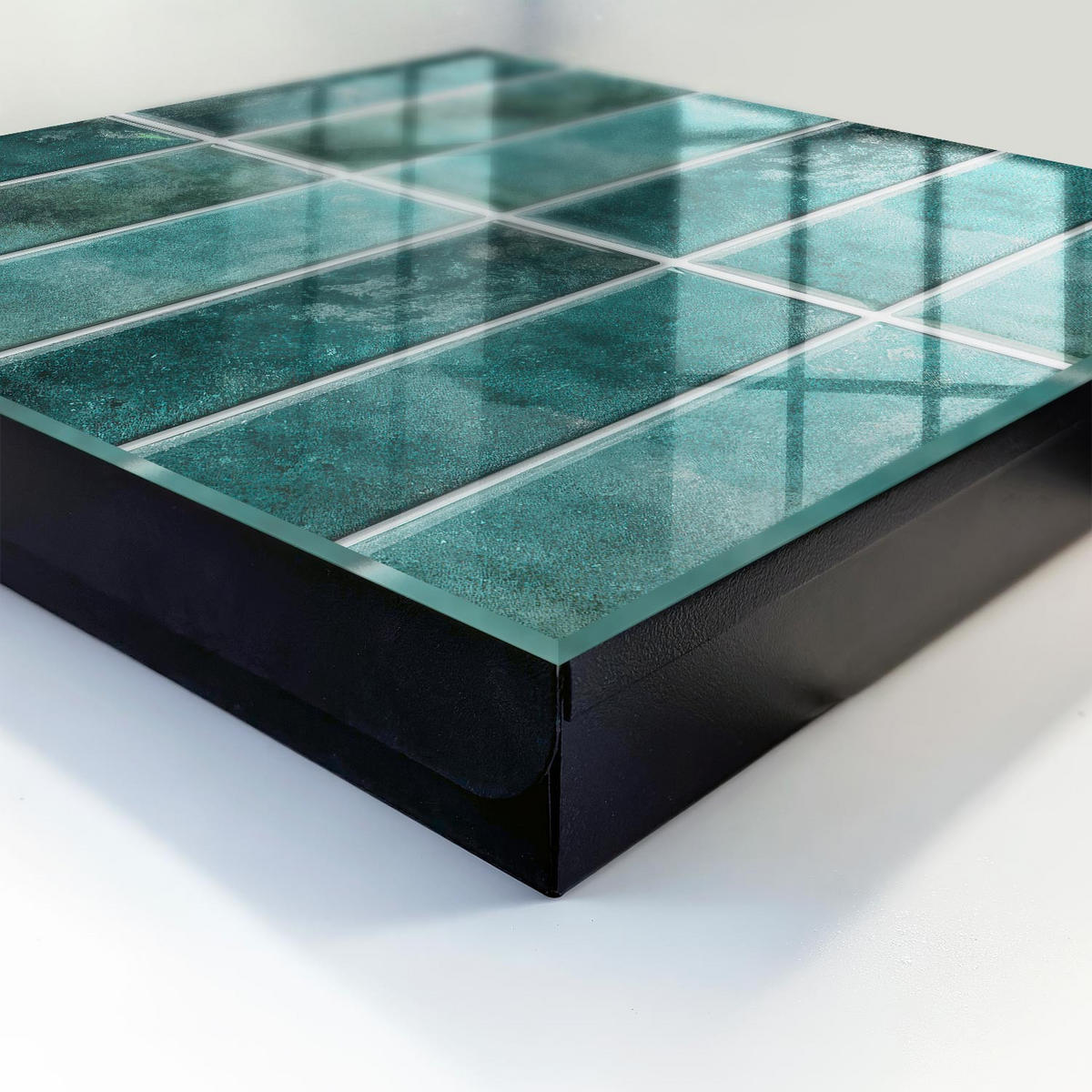 SCHLÜSSELBOX Schwarz 30x30 cm- Türöffnung nach rechts - Türkisfarbene Fliesen - Türkis, Metall (30/30/5cm) - TULUP