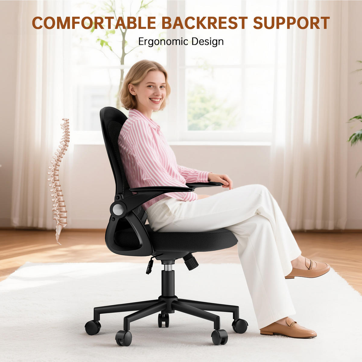 BÜROSTUHL Schwarz ergonomisch mit Mesh Rückenlehne - Schwarz, Metall (25/53/56cm) - Rattrix