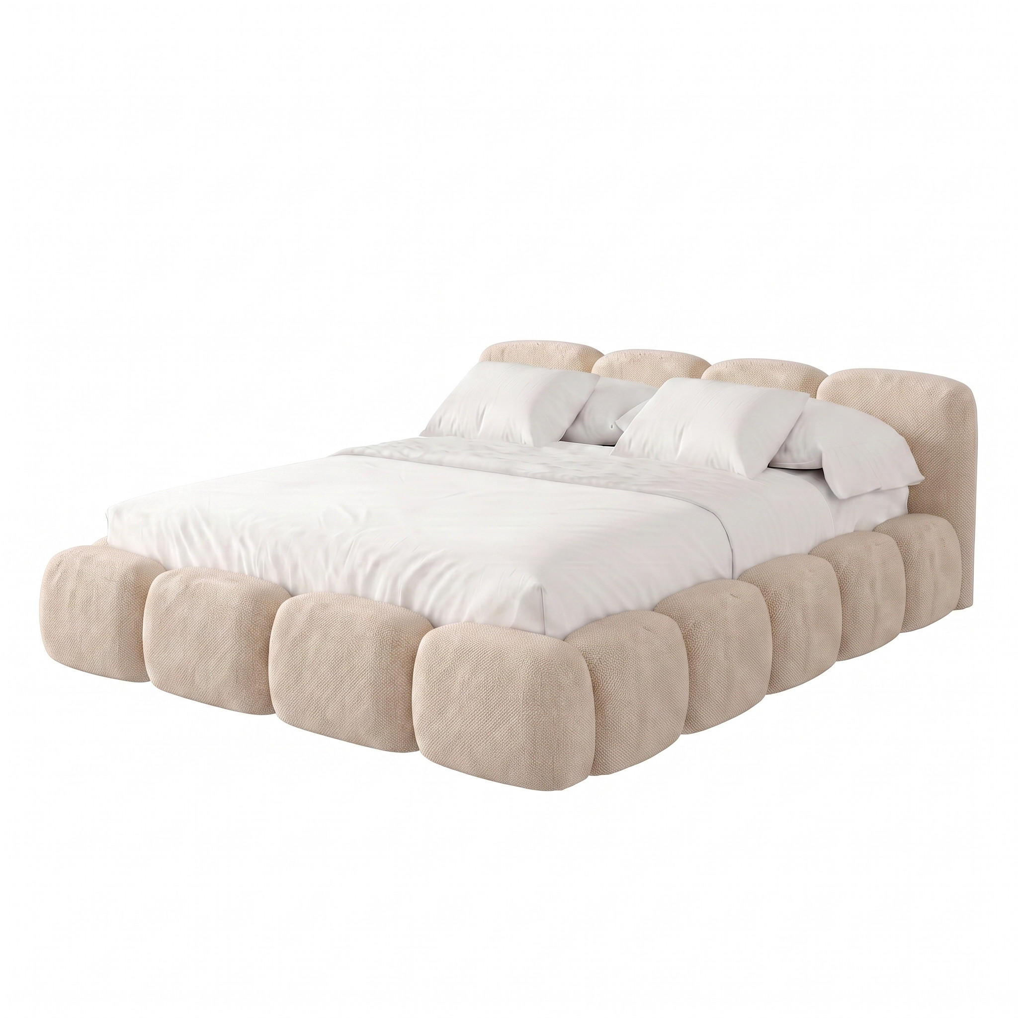 POLSTERBETT SUENO 140x200 cm in Creme, gepolstertes Kopfteil, Metalllattenrost, Bettkasten, Chenille-Stoff - Creme/Naturfarben, Holz/Textil (140/200cm) - Muffo