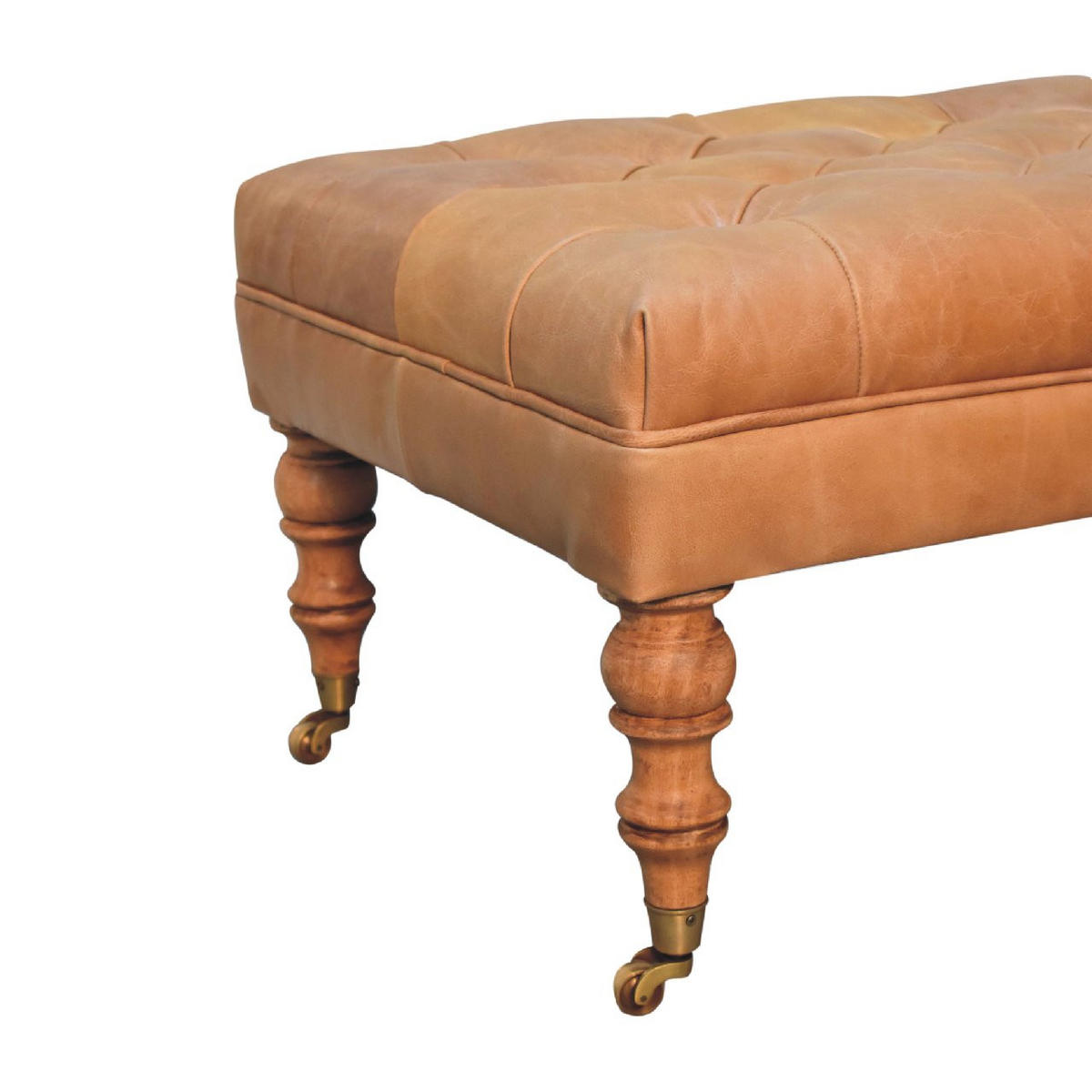 OTTOMANE Buffalo Tan Leder, helles Walnuss-Finish, Braun - Hellbraun/Braun, Leder/Holz (60/45/90cm) - Artisan Furniture