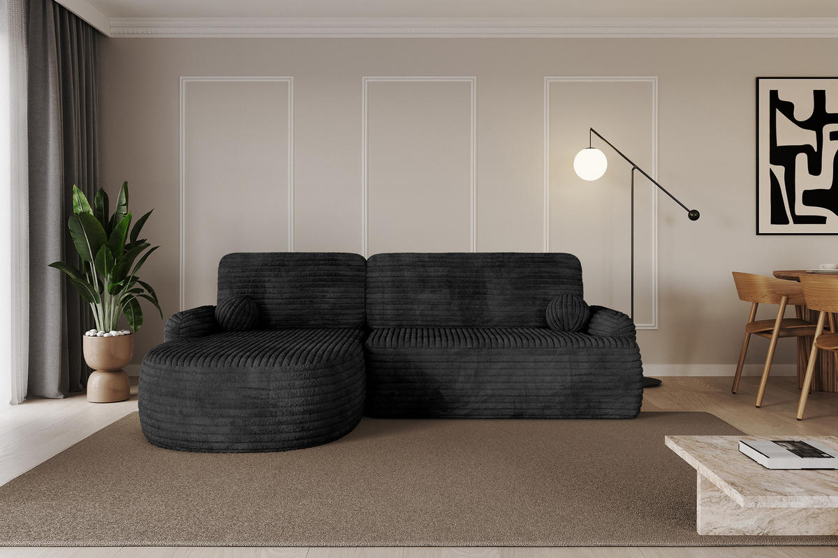 ECKSOFA mit Schlaffunktion und Bettkasten LIRA-L - 264x172x89 Schwarz - Schwarz, Holzwerkstoff/Textil (264/172cm) - ALTDECOR