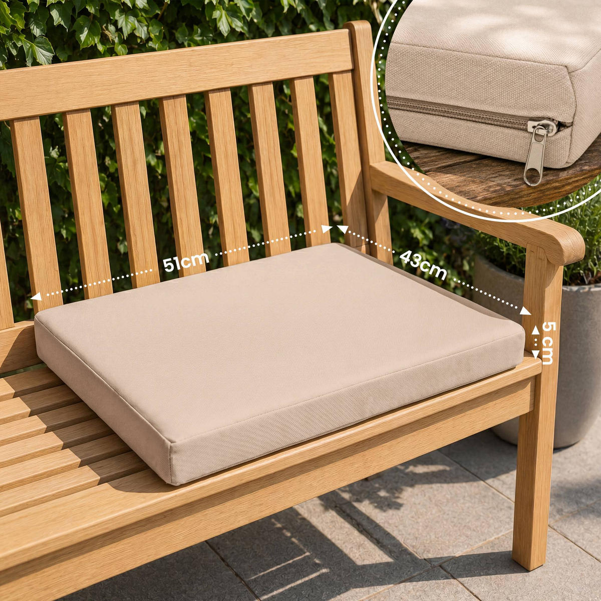 GARTENSTUHL eckig 51/43/5 cm Stoff Creme - Creme, Textil (51/5/43cm) - CLP