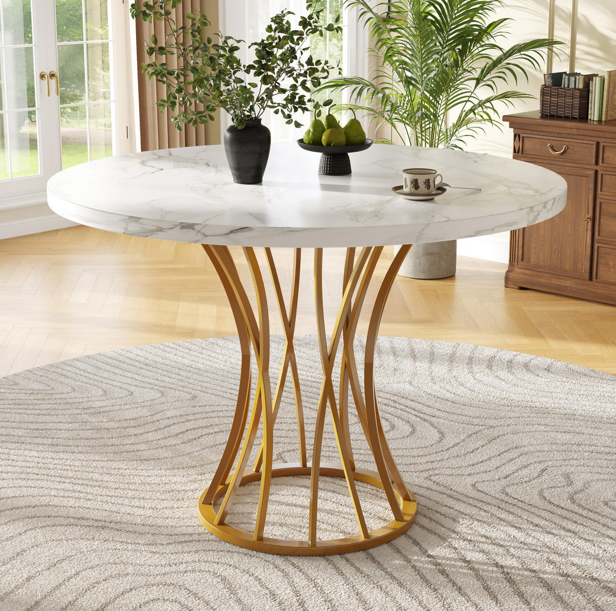 ESSTISCH rund 80x80 cm MDF mit Marmormuster Metall Golden - Goldfarben, Metall (80/80/76cm) - Meubliv