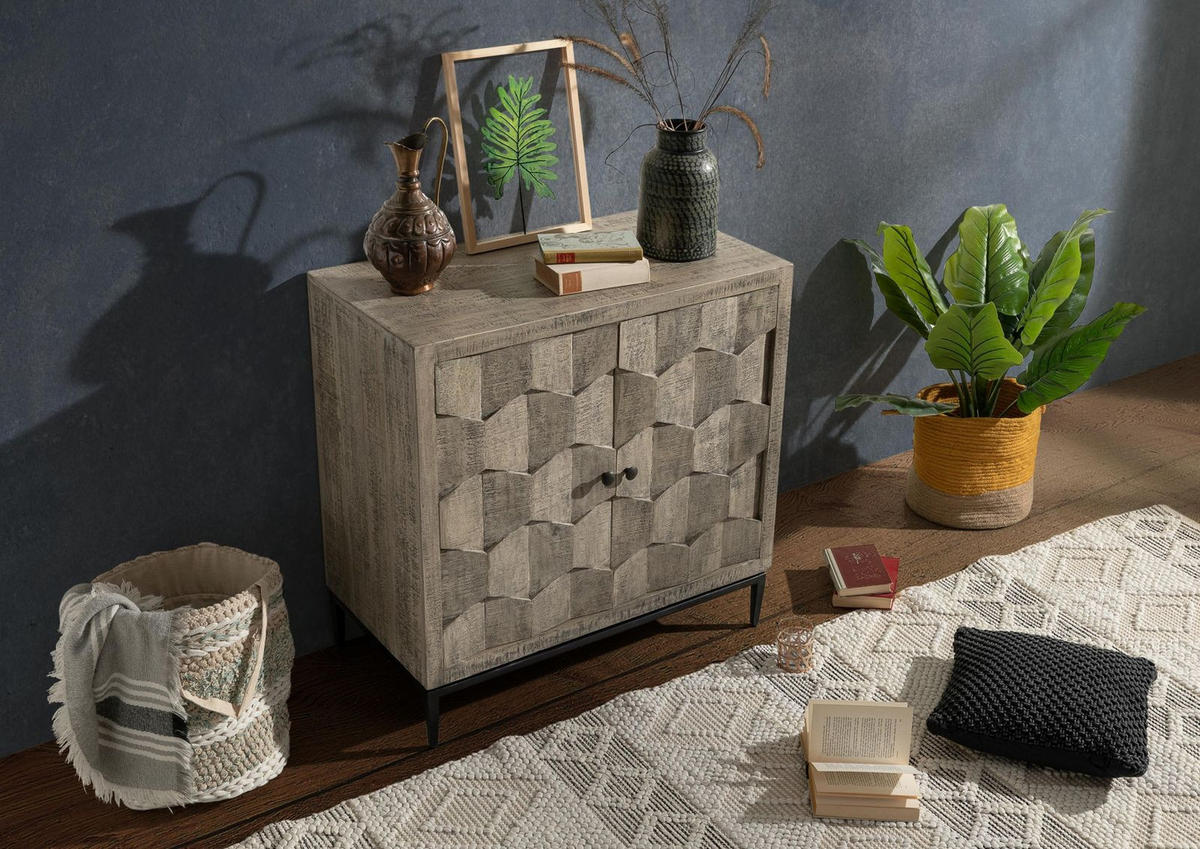 KOMMODE Mango 86x46x86 grau lackiert STILMÖBEL #108 - Grau, Holz (86/86/46cm) - Massivmoebel24