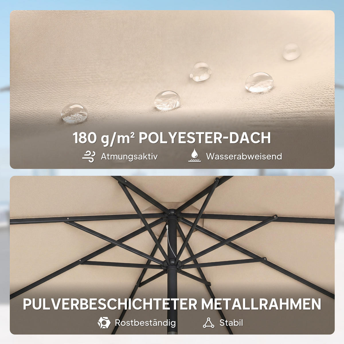 SONNENSCHIRM Metall Polyester Cremeweiß - Creme, Metall (295/295cm) - Outsunny