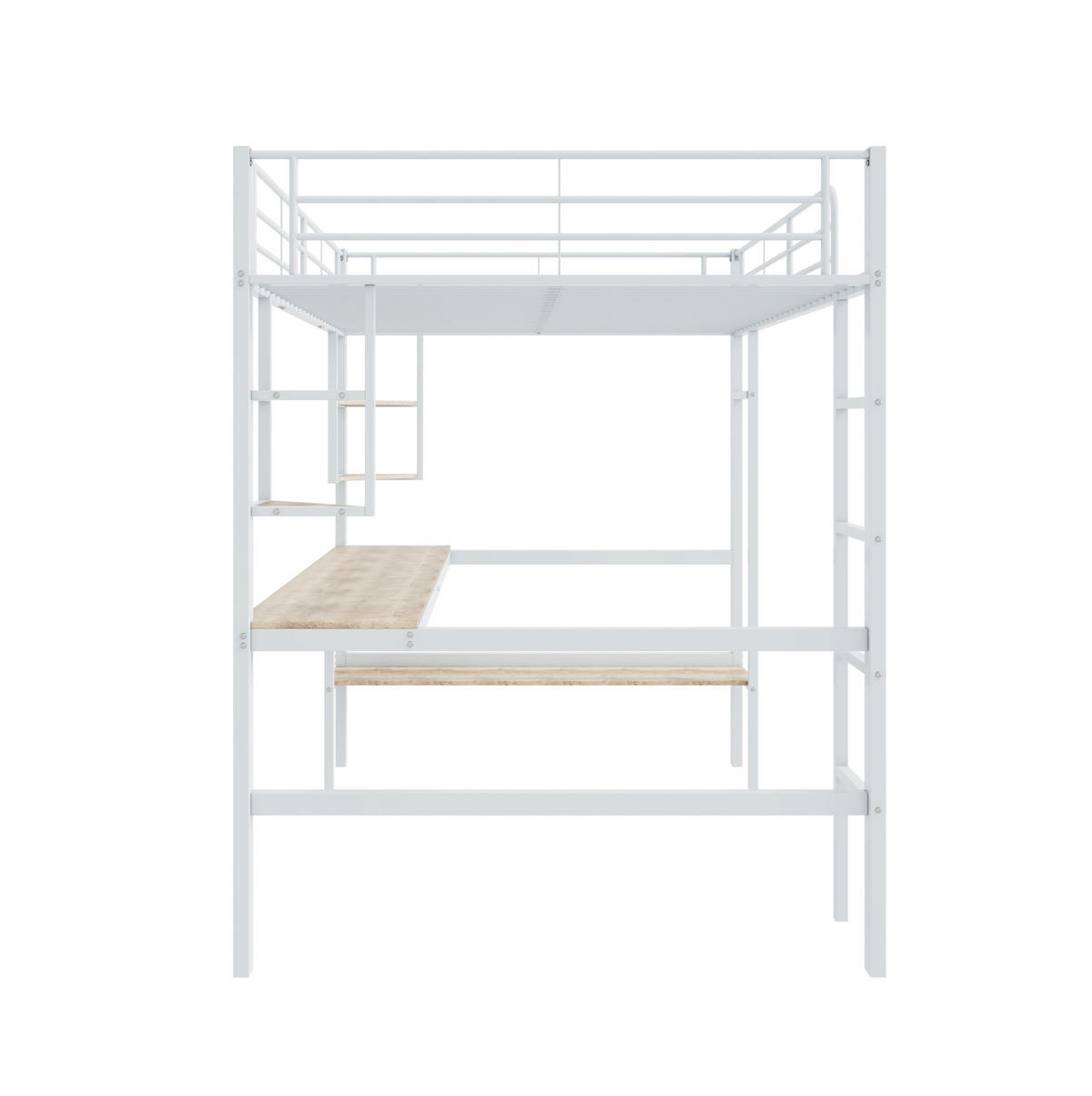 HOCHBETT 140/200 cm Metallbett mit Schreibtisch und Regalen in Weiß - Weiß, Metall (140/200cm) - OKWISH