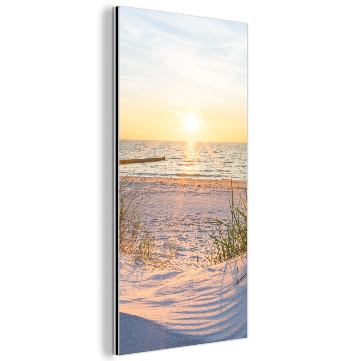 METALLBILD Strand - Sonne - Düne - Gras - Sand - Horizont 40x80 cm - Hellblau, Metall (40/80cm) - MuchoWow