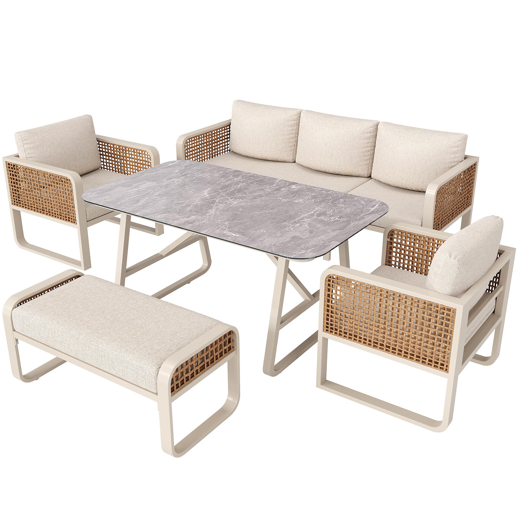 GARTENMÖBEL 178x61x76cm beige aus PE-Rattan - Beige, Metall - Modfu