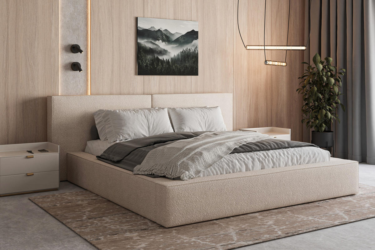 POLSTERBETT 06 Bouclé 160 x 200 cm – Arena - mit Bettkasten und Metall-Lattenrost - Beige, Metall (160/200cm) - ROYAL24_MARKT