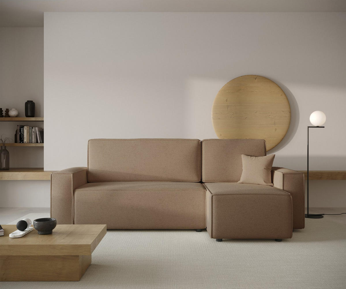 ECKSOFA Copertino Hellbraun beidseitig montierbar - Hellbraun/Schwarz, Kunststoff/Textil (244/145cm) - Selsey