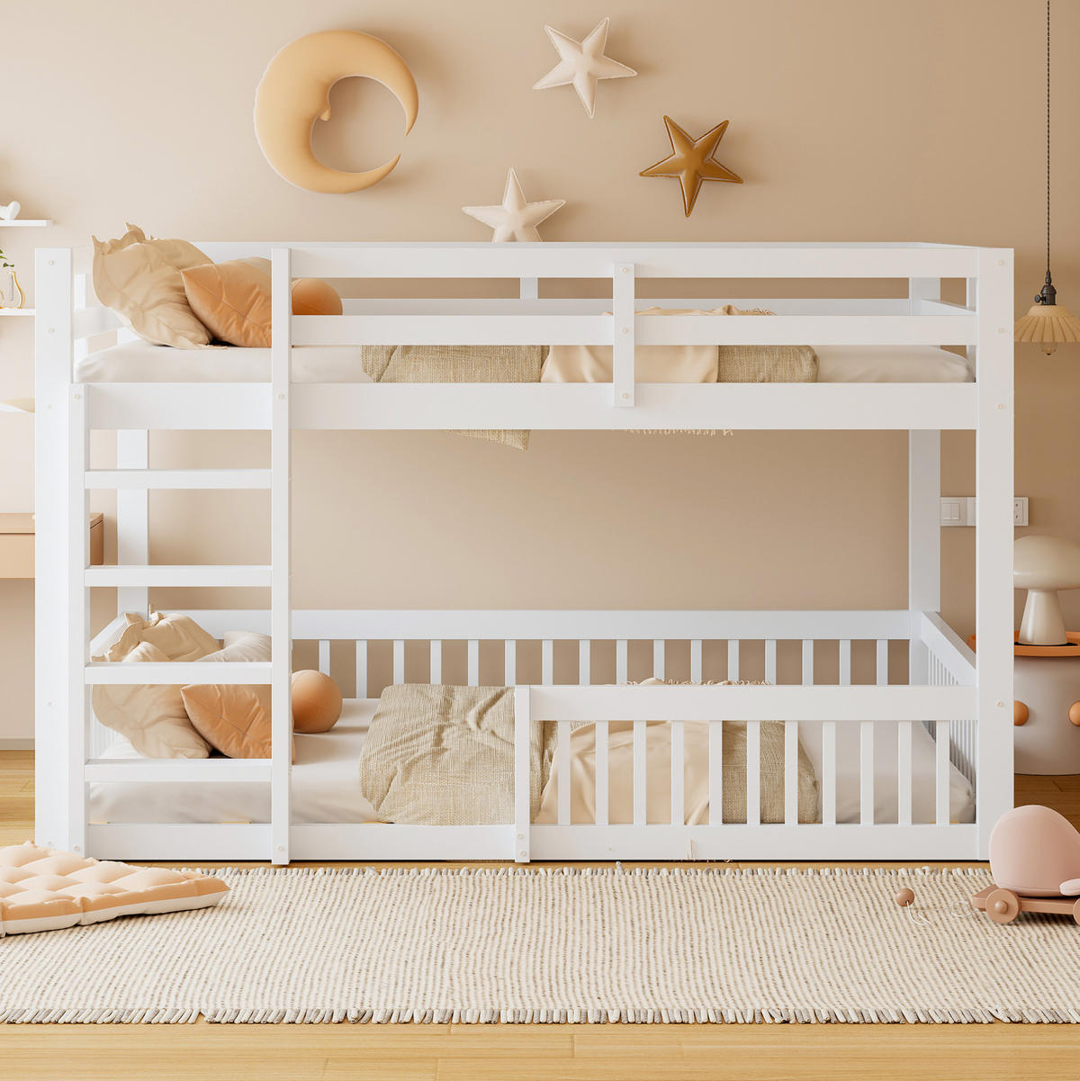 ETAGENBETTEN 160/200 cm aus MDF und Kiefer mit Geländern, Weiß - Weiß, Holzwerkstoff (160/200cm) - OKMYHOME
