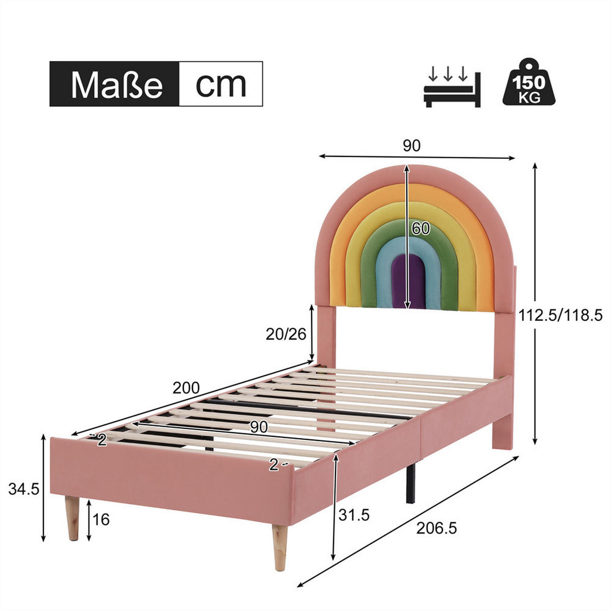 POLSTERBETT 90/200 cm in Rosa Samt - Pink, Holz/Textil (90/200cm) - KOMHTOM
