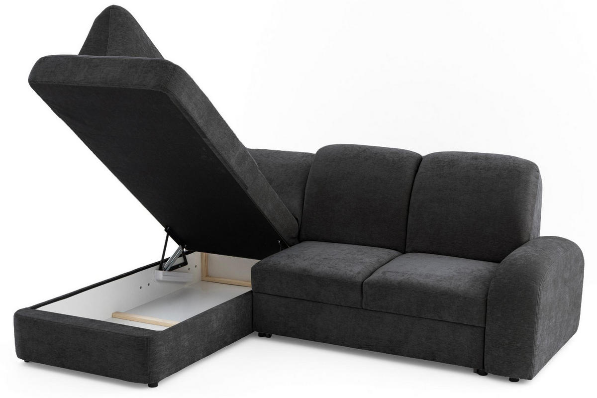 ECKSOFA VIBE L Links mit Schlaffunktion 129x205 Chenille Anthrazit - Anthrazit/Schwarz, Holz/Kunststoff (186/250cm) - Muffo