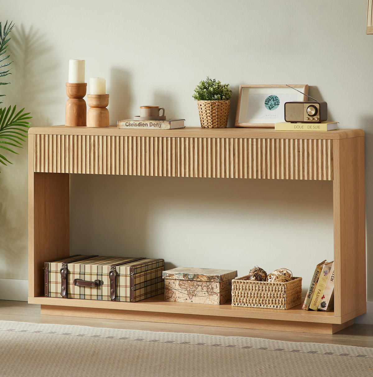 KONSOLENTISCH aus Spanplatte und MDF 150x35x85 cm Natur mit 2 Schubladen und offenem Fach - Naturfarben, Holzwerkstoff (150/35/85cm) - IVMEU