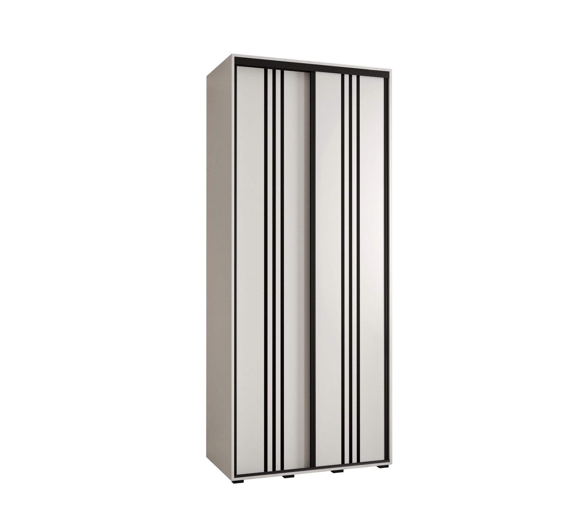 Abiks Möbel Schwebetürenschrank Weiß, Weiß, Schwarz 110x235x60 cm