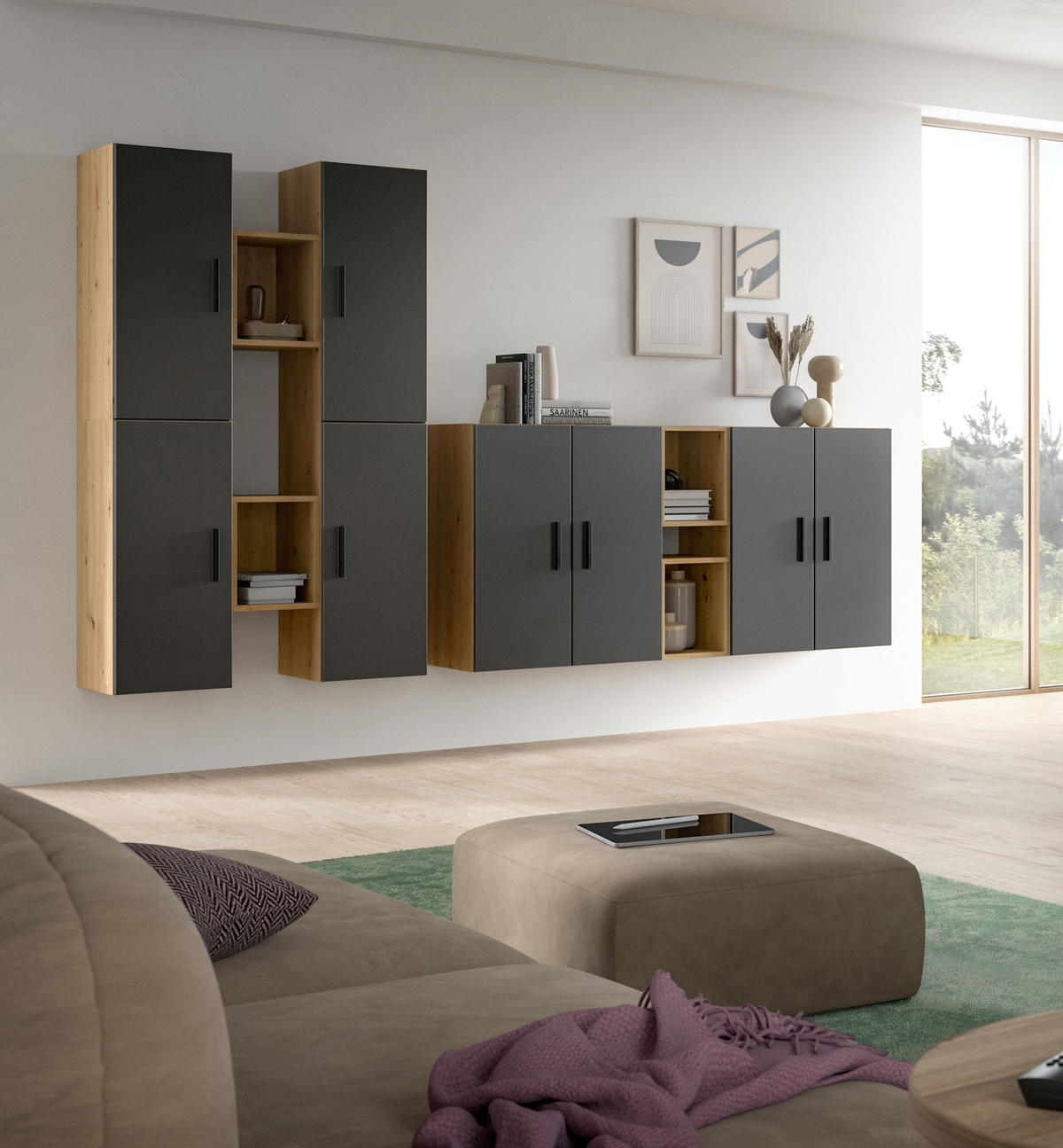 WOHNWAND The One Basalt grau 270/34/182 cm - Braun, Holzwerkstoff (270/182/34cm) - Xonox