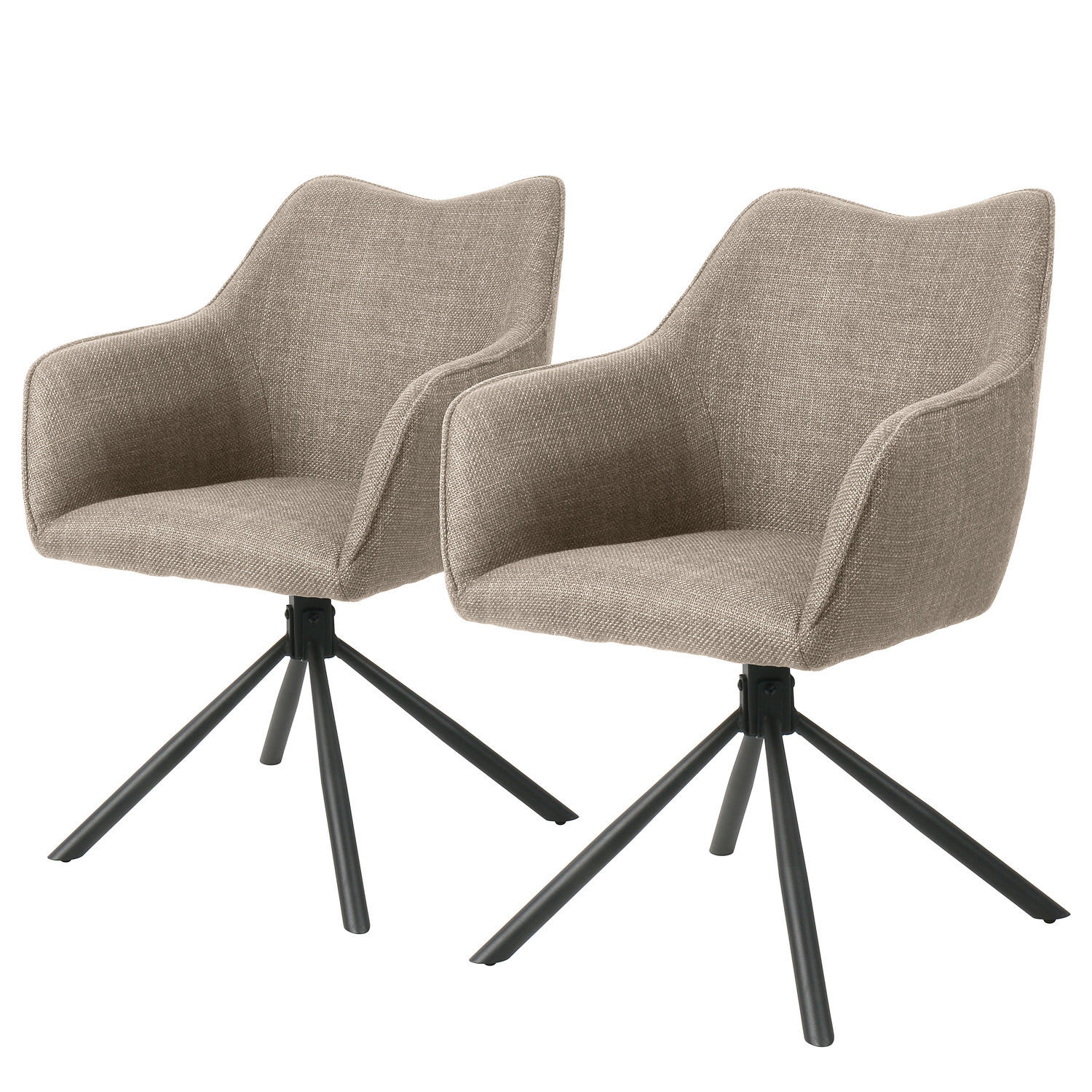 ARMLEHNENSTUHL - 2er-Set - Taupe/Schwarz, Textil/Metall (63/83/60cm) - home24