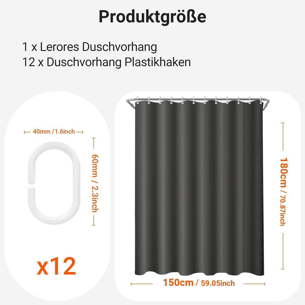 DUSCHVORHANG Dunkelgrau 150 x 180 cm - Anthrazit, Textil (150/180cm)
