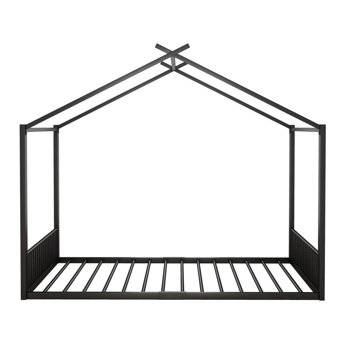 HAUSBETT aus Metall 140x200 cm Schwarz in Hausform mit stabilem Rahmen - Schwarz, Metall (140/200cm) - Modfu