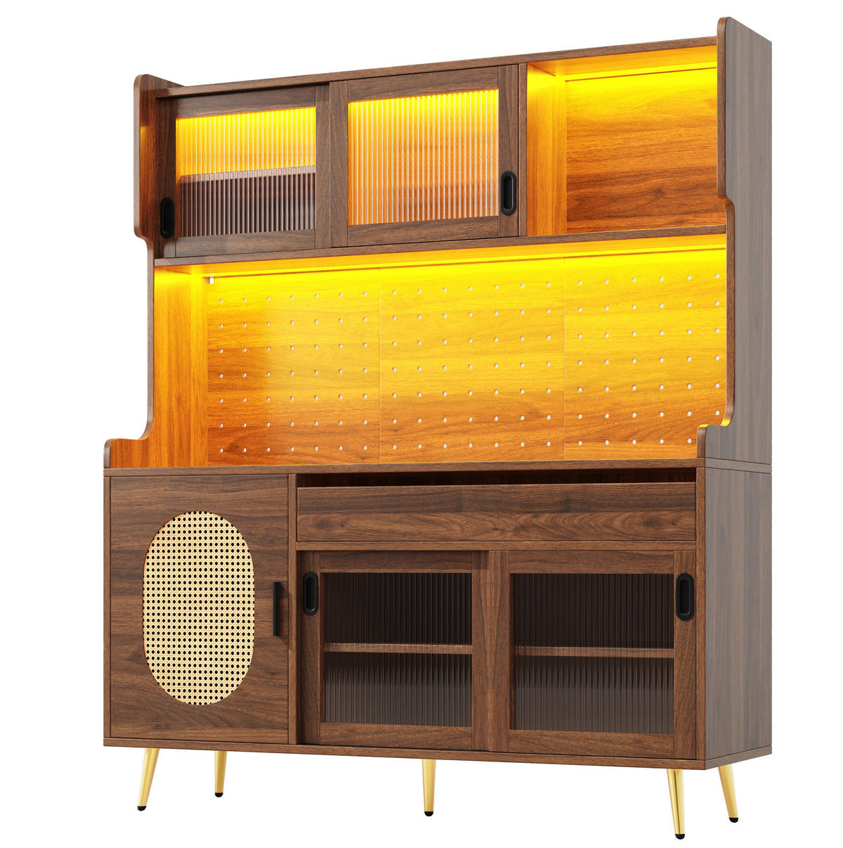 BUFFET 145/39/171 cm aus MDF mit LED-Lichtleiste Braun - Braun, Holzwerkstoff (145/171/39cm) - Modenvie