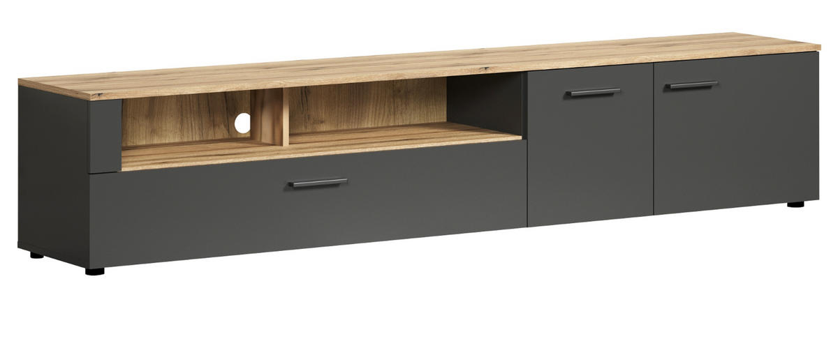 TV-LOWBOARD grau Evoke Eiche 210 x 43 cm, XL TV Unterteil mit viel Stauraum - Eichefarben/Schwarz, Holzwerkstoff/Kunststoff (210/43/41cm) - Top.Furn