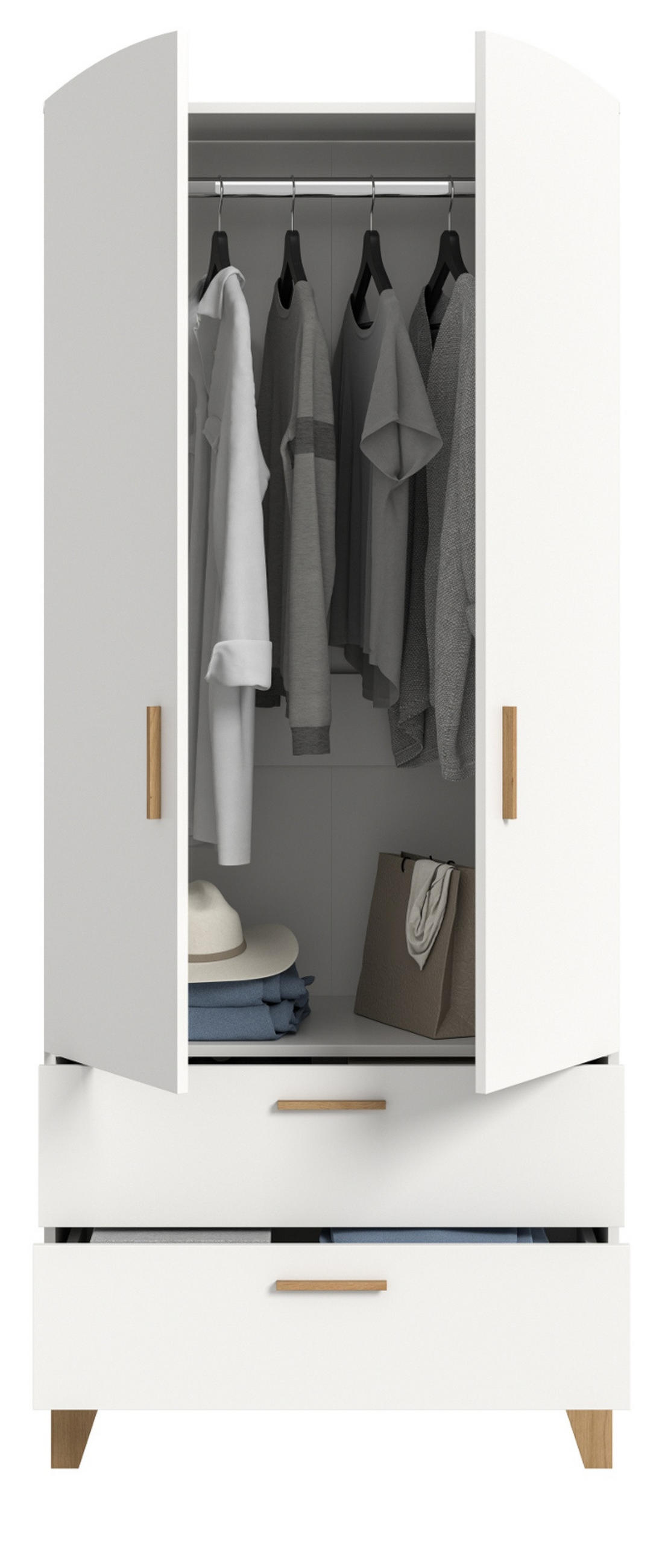 KLEIDERSCHRANK in weiß, Eiche Artsian 81 x 194 cm, Drehtürenschrank 2-türig skandinavisch - Eichefarben/Weiß, Holzwerkstoff (81/198/51cm) - Inn.Furn