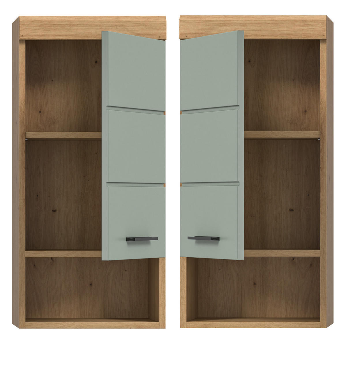 HÄNGESCHRANK Salbei grün, Eiche Artisan 37 x 79 cm, Badschrank hängend - Salbeigrün/Schwarz, Holzwerkstoff/Kunststoff (37/79/24cm) - Inn.Furn