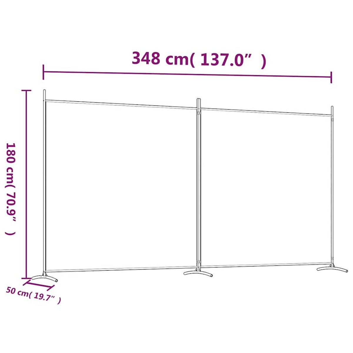 PARAVENT 2-teilig Weiss 348/180 Cm Stoff - Weiß, Textil (348/180/0.1cm) - vidaXL