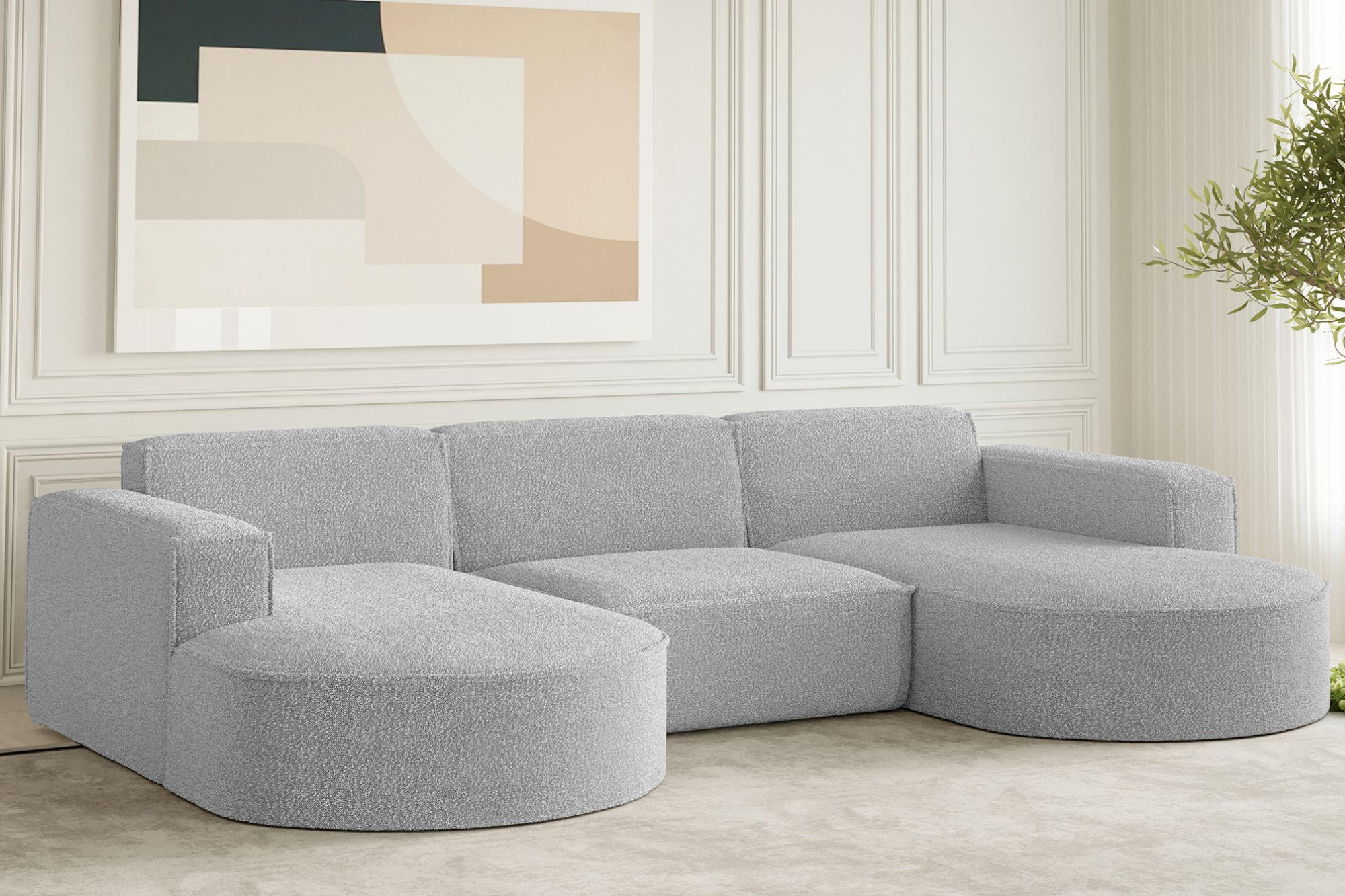 ECKSOFA Designer, Sofa U Form MODENA Stoff Loop Hellgrau - Hellgrau, Holz/Textil (299/165cm) - Kaiser Möbel