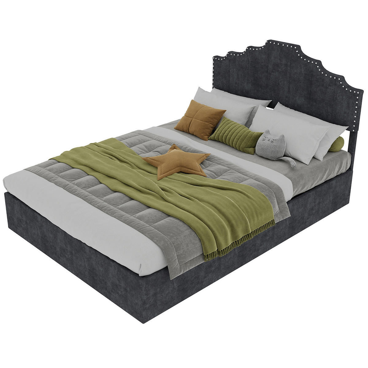 POLSTERBETT 140/200 cm grau aus Stoff und Metall mit Lattenrost - Grau, Textil (140/200cm) - OKWISH
