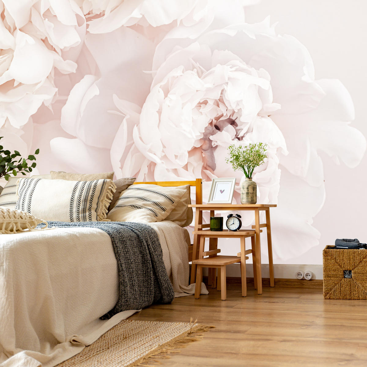 FOTOTAPETE für Schlafzimmer Pfingstrosen Blumen 3D 250x175 - Beige/Rosa, Papier (250/175cm) - Muralo