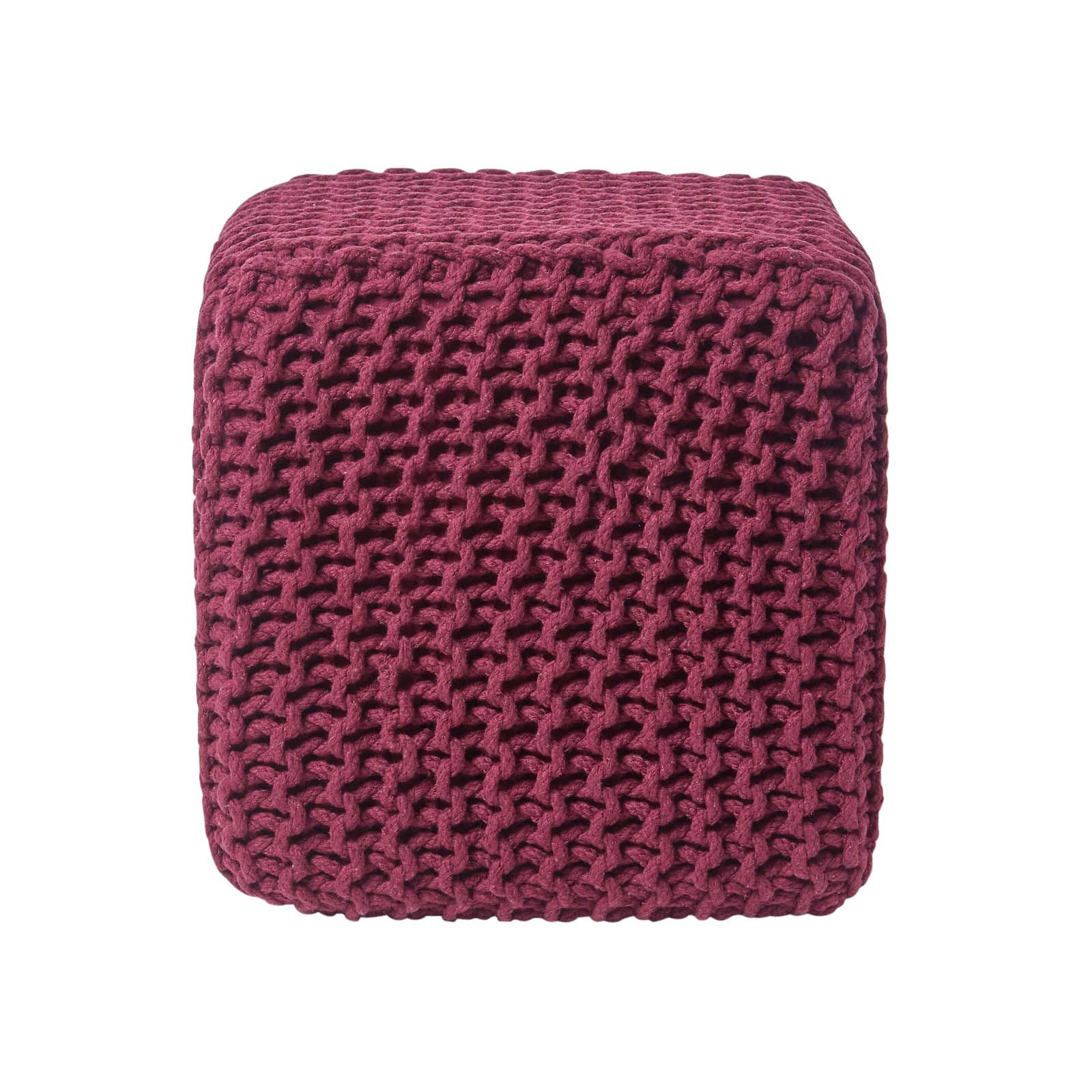 Homescapes Strick-Pouf Weinrot 35x35x35 cm