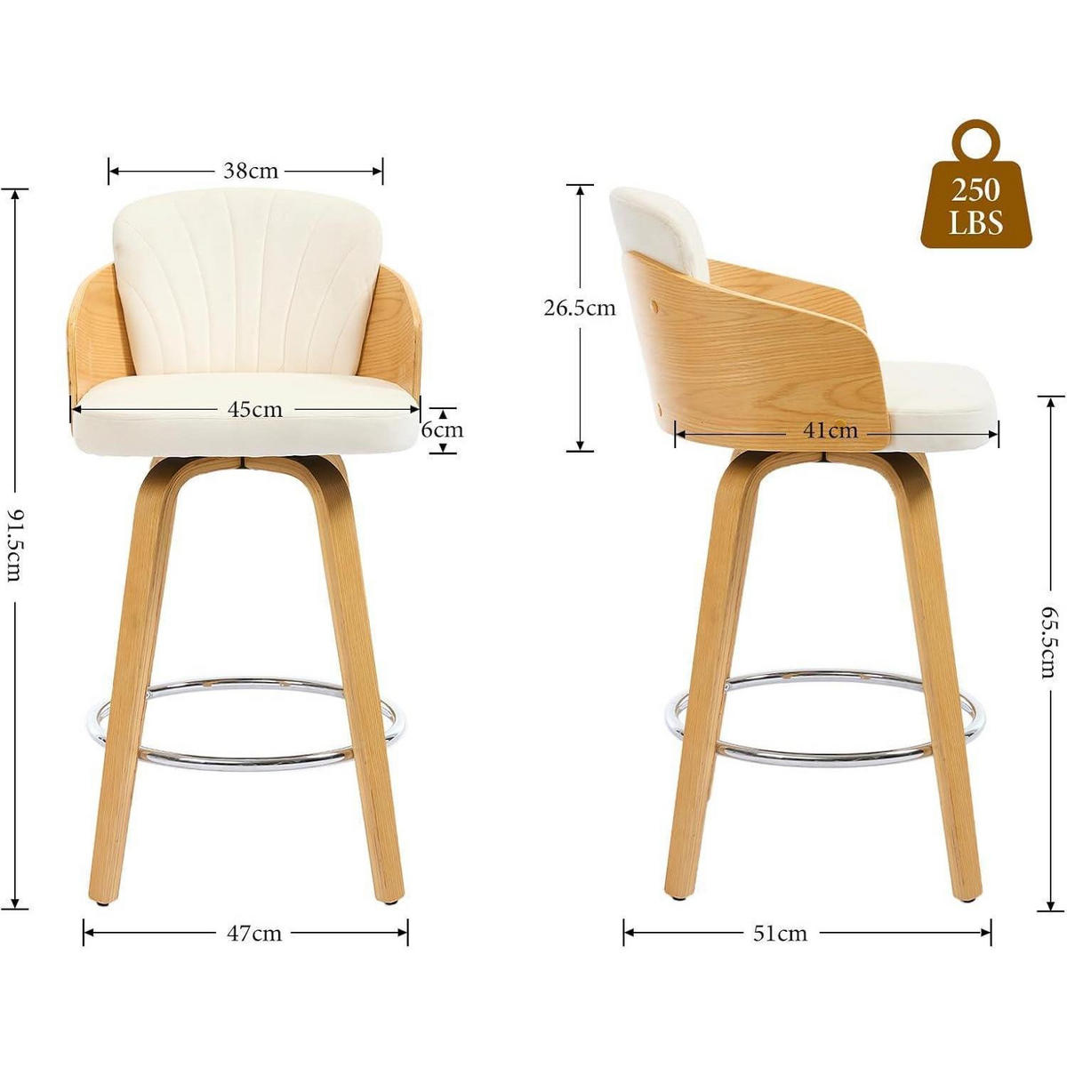 BARHOCKER 4er Set mit Holzbeinen und Samtbezug Beige - Creme, Textil (50/92.5/47.5cm)
