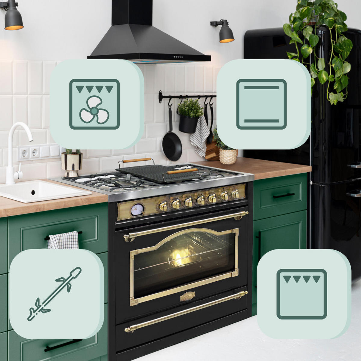 GAS-ELEKTRO-STANDHERD HGE 93555 Em Schwarz 90 cm - Schwarz, Metall (90/90/60cm) - Kaiser Küchengeräte