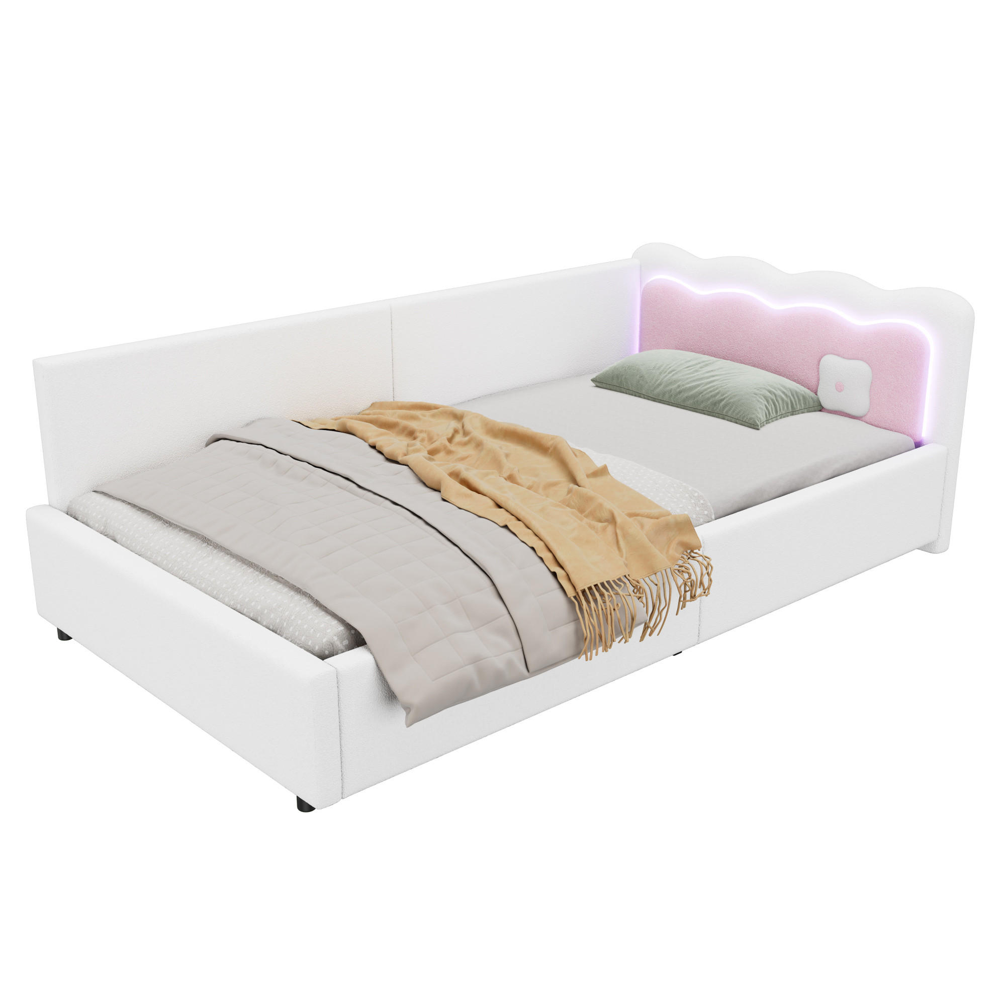 POLSTERBETT 90/200 cm Weiß aus Vliesimitat und MDF mit LED-Beleuchtung - Weiß, Textil (90/200cm) - OKMYHOME