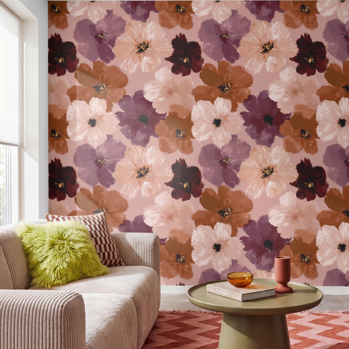 TAPETE - Blumen - Abstrakt - Erdtöne - 280x280 cm - Multicolor, Papier (280/280cm) - OnlyWow