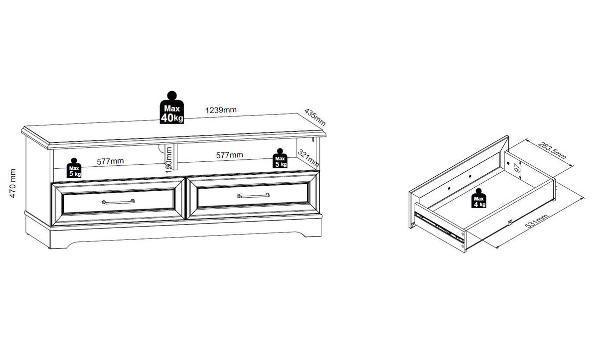 LOWBOARD Anga Kaschmir / Mauvella Eiche 124 / 44 / 47cm - Eichefarben/Braun, Holz/Holzwerkstoff (124/47/44cm) - Feldmann-Wohnen