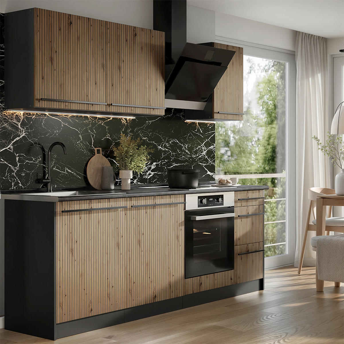 KUCHYŇSKÝ KOUT R-Line, Řemeslný dub/Antracit, 220 cm, PD Antracit - antracitová/dub artisan, kompozitní dřevo (220/81.6/46cm) - Vicco