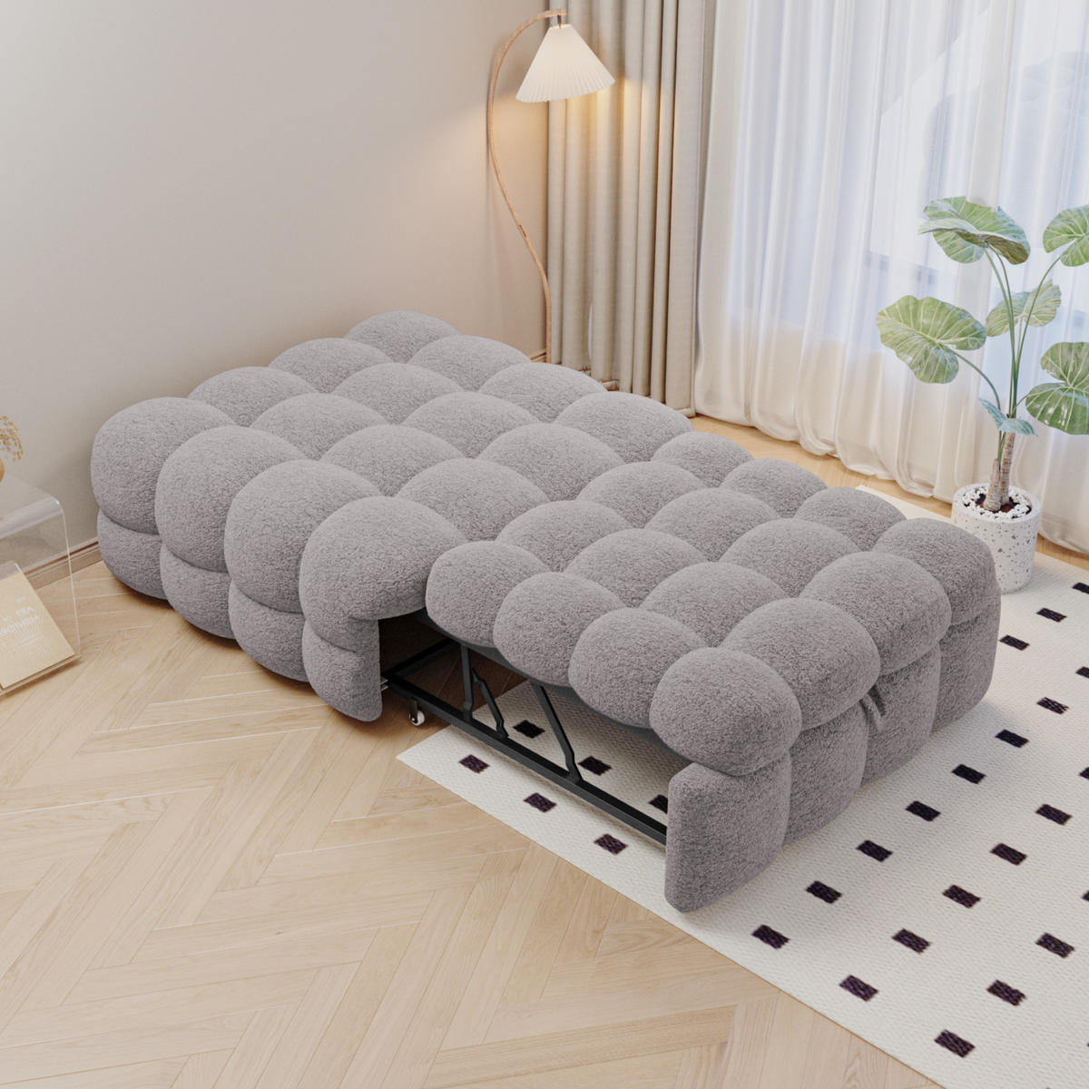 SCHLAFSOFA 183/76/42 cm Grau 2-in-1 Schlafsofa aus Teddy-Stoff mit Fußhocker - Grau, Textil (76/42/183cm) - OKWISH