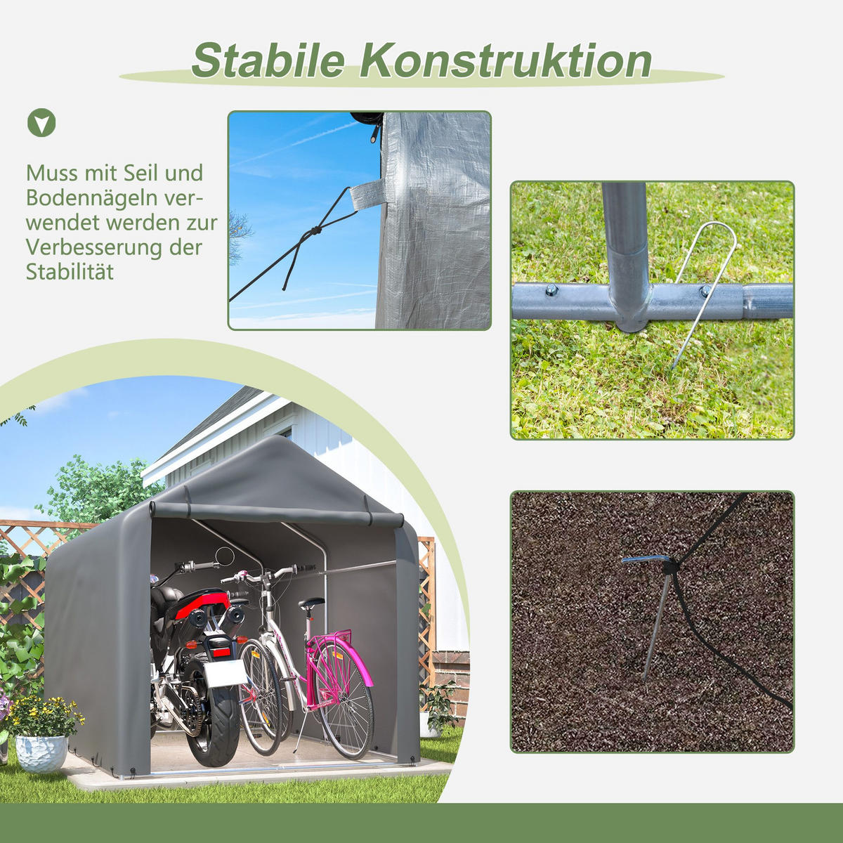 FAHRRADGARAGE, Reißverschlusstür Lagerzelt - Silberfarben, Metall (160/165/220cm) - BEXEVUE