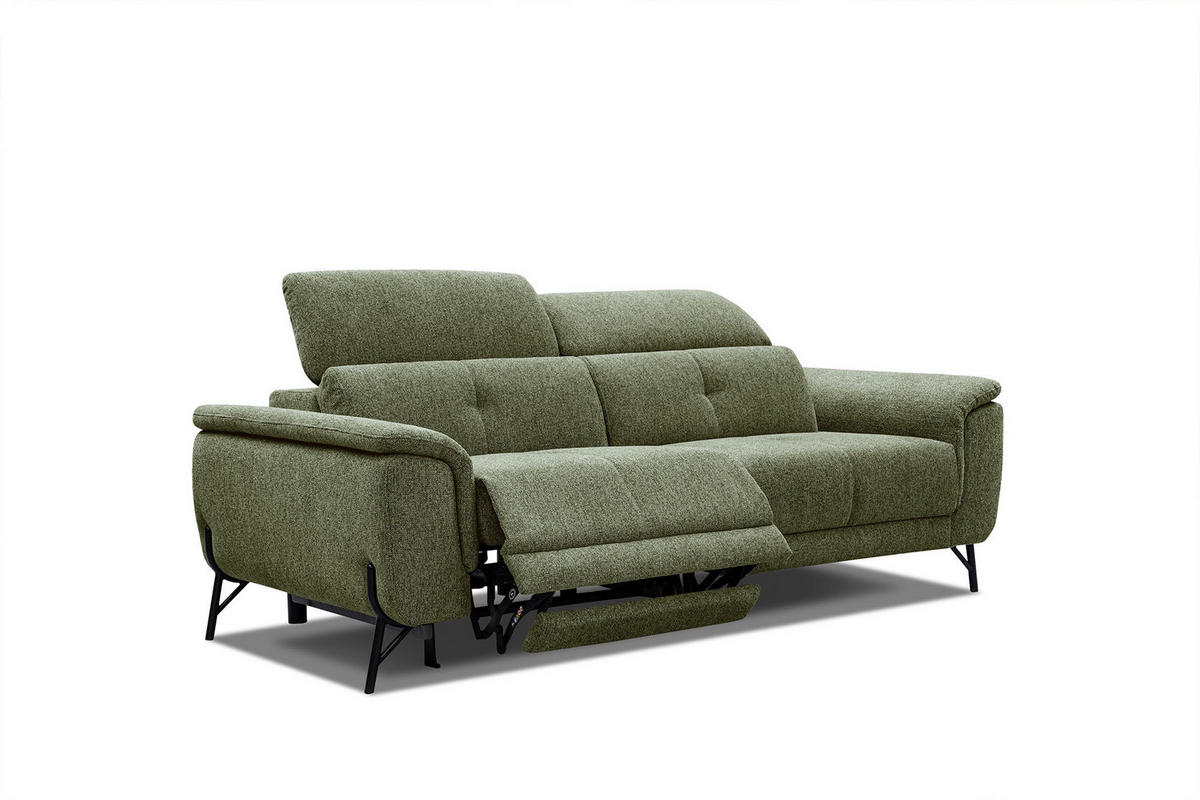 SOFA AVENA 3-Sitzer mit 1 Relaxfunktion, olivgrün - Olivgrün, Holzwerkstoff/Textil (204/80/108cm) - Courtois Laville