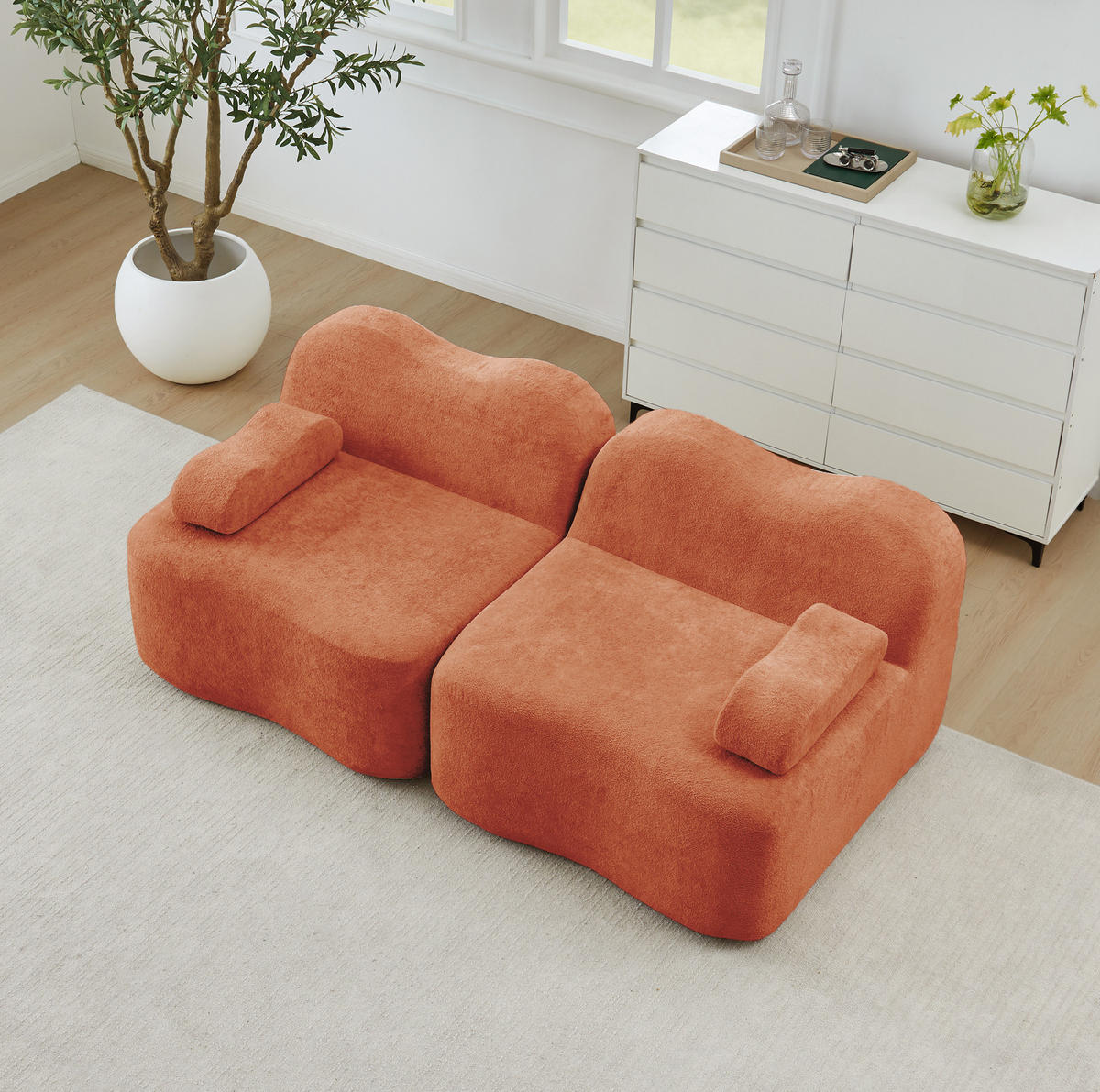SOFA 192/98/70 cm in Orange aus Samt, modular und rahmenlos - Orange, Textil (98/70/192cm) - Flora Grace