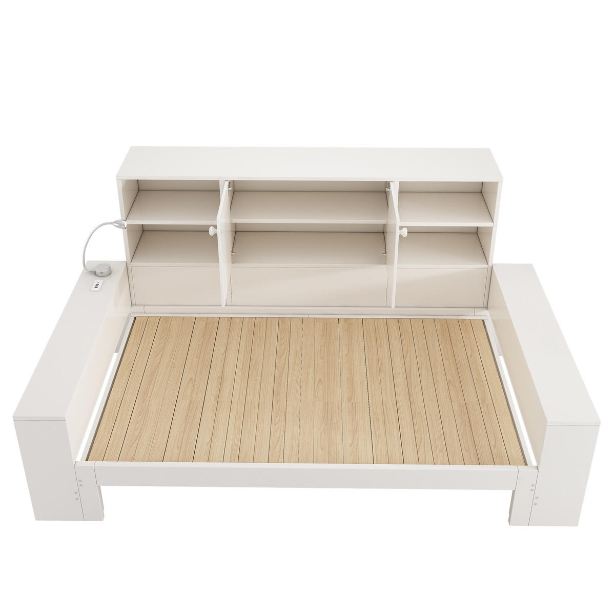 POLSTERBETT 90/200 cm Weiß mit Stauraum, Ausziehbett und USB-/USB-C-Anschlüsse - Weiß, Holz (90/200cm) - Oxeza