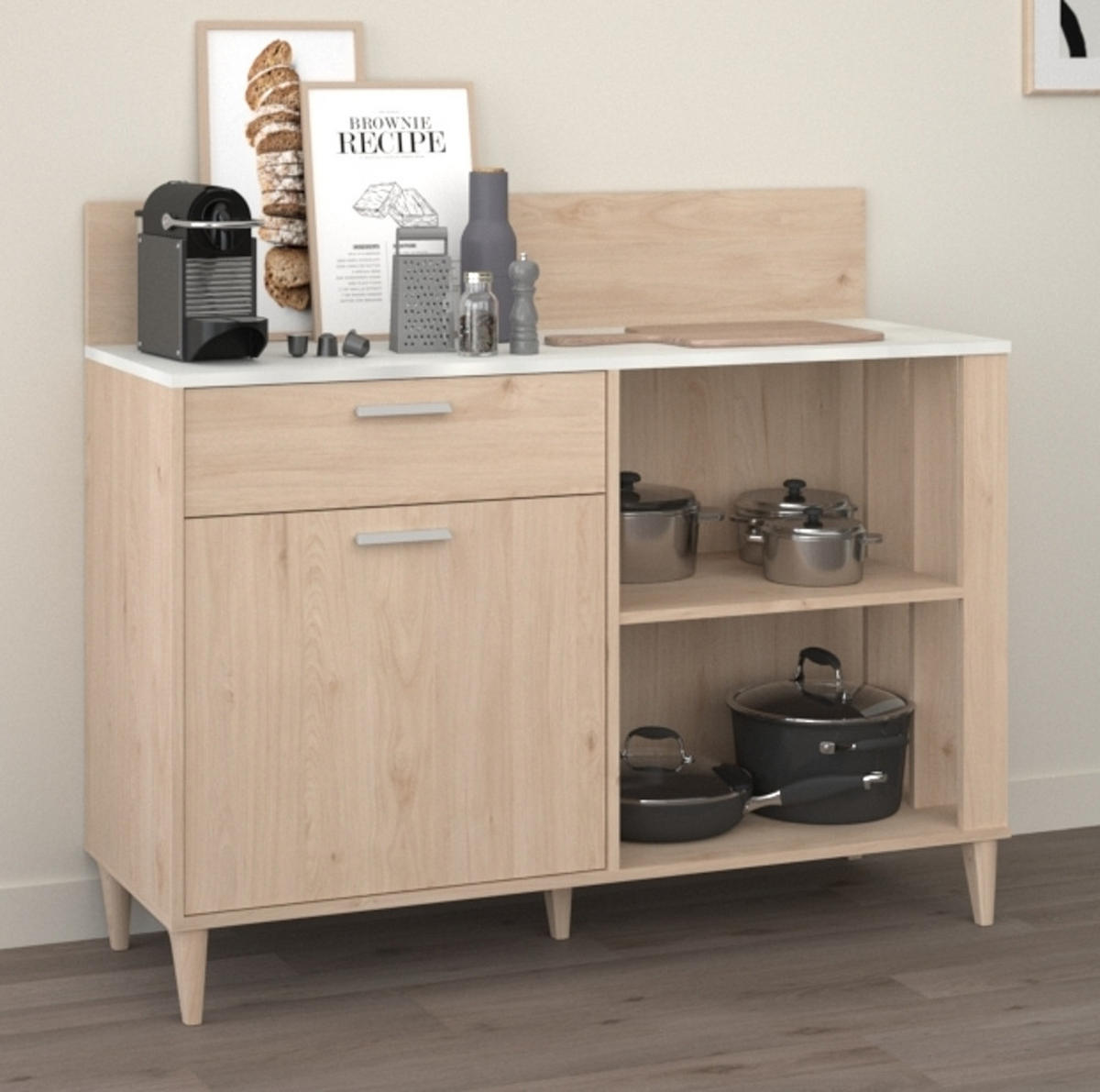 ANRICHTE Eiche, grau Küchenschrank und Buffet 120 cm - Eichefarben/Grau, Holzwerkstoff (120/100/41cm) - Parisot Meuble