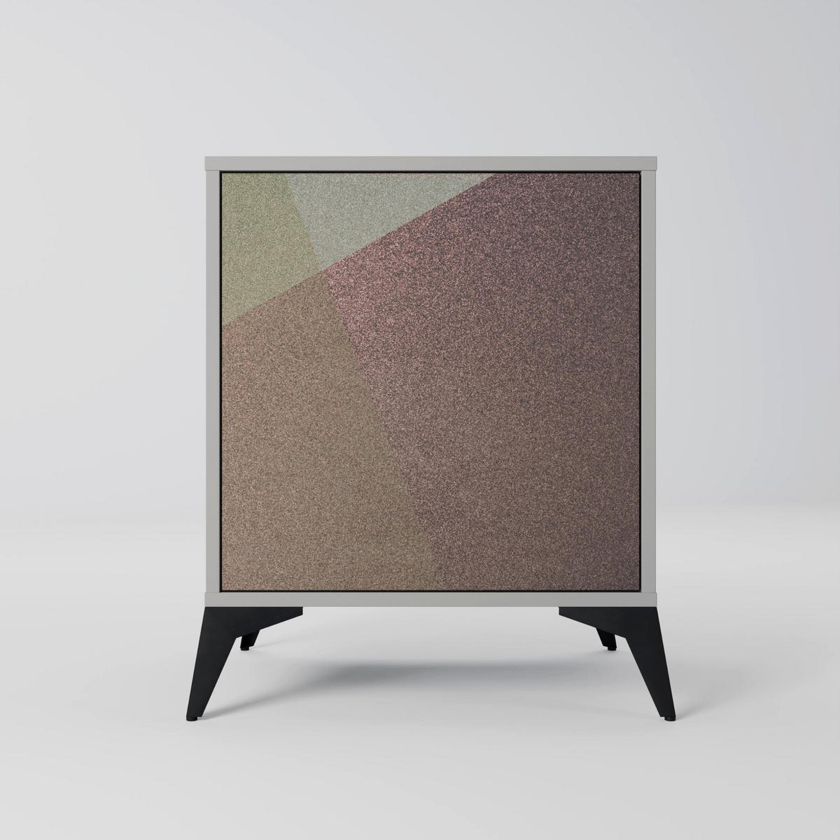 SIDEBOARD BEIGE GEOMETRY, Grau, 57,5x42x75,5 cm, Goldfarbene Metallfüße - Goldfarben/Multicolor, Holzwerkstoff/Metall (57.5/75.5/42cm) - SpaceRebels
