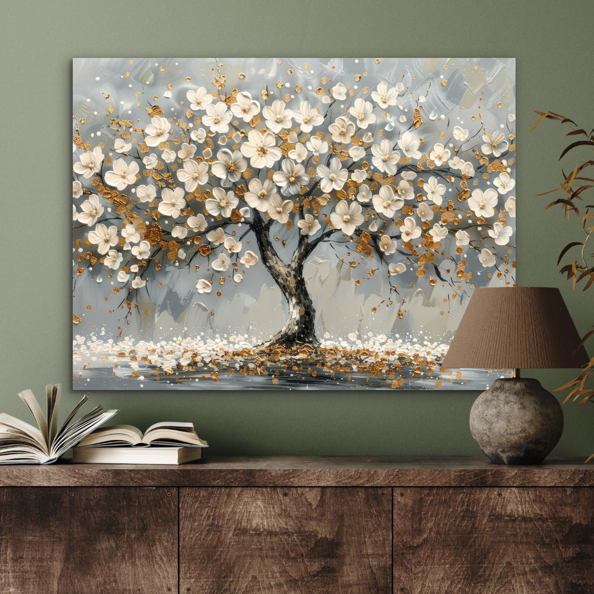 KOVOVÝ OBRAZ Strom - Kvety - Biela - Príroda - Umenie 80x60 cm - biela, kov (80/60cm) - MuchoWow